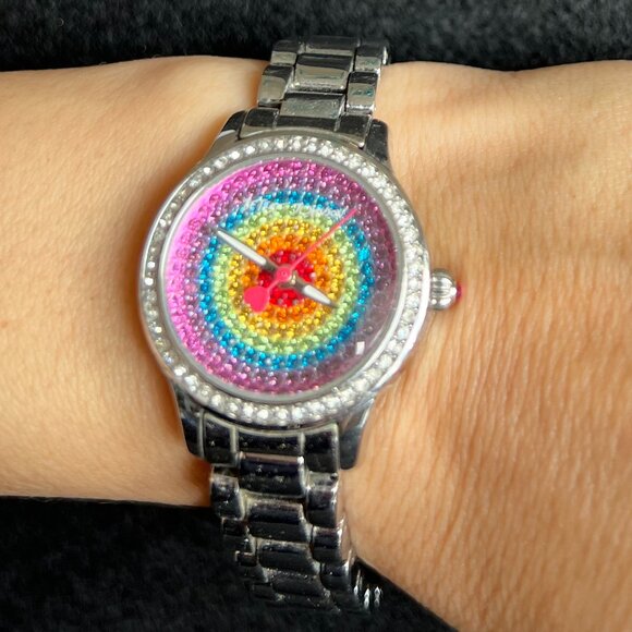 Betsey Johnson Vintage Rainbow Pave Rhinestones Watch - Picture 1 of 4